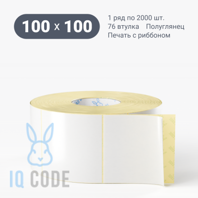 Термотрансферная этикетка 100х100 полуглянцевая, втулка 76 мм (к) (рядов 1 по 2000 шт)  IQ code	