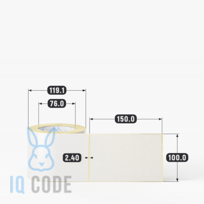 Термотрансферная этикетка 100х150 полуглянцевая, втулка 76 мм (к) (рядов 1 по 300 шт)  IQ code	