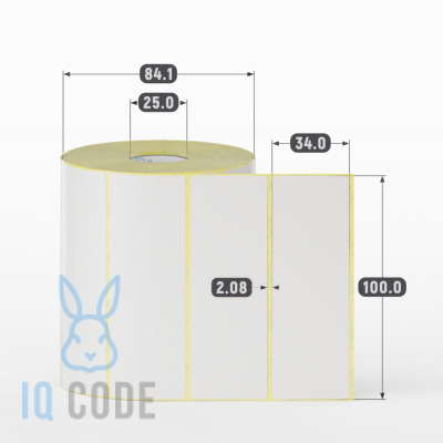 Термотрансферная этикетка 100х34 полуглянцевая, втулка 25 мм (к) (рядов 1 по 1000 шт)  IQ code	