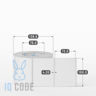 Полипропиленовая этикетка 100х72 съемный клей, втулка 76 мм (к) (рядов 1 по 1000 шт)  IQ code	
