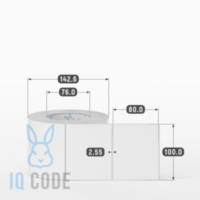Полипропиленовая этикетка 100х80 белая, втулка 76 мм (к) (рядов 1 по 1000 шт)  IQ code	