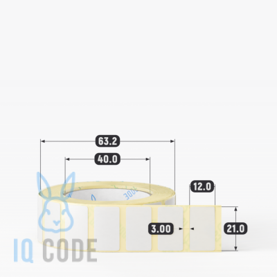 Термотрансферная этикетка 21х12 полуглянцевая, втулка 40 мм (к) (рядов 1 по 1000 шт)  IQ code	