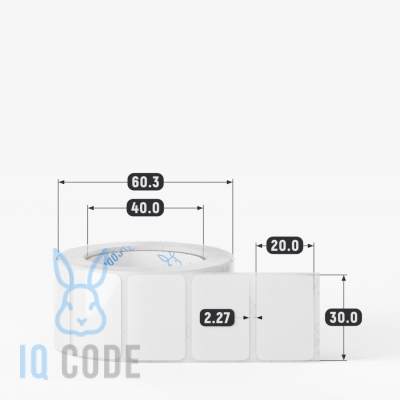 Полипропиленовая этикетка 30х20 белая, втулка 40 мм (к) (рядов 1 по 500 шт)  IQ code	