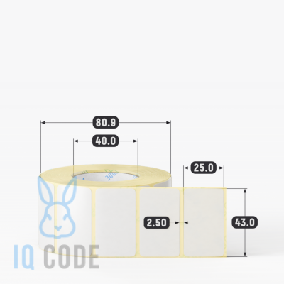 Термотрансферная этикетка 43х25 полуглянцевая, втулка 40 мм (к) (рядов 1 по 1000 шт)  IQ code	