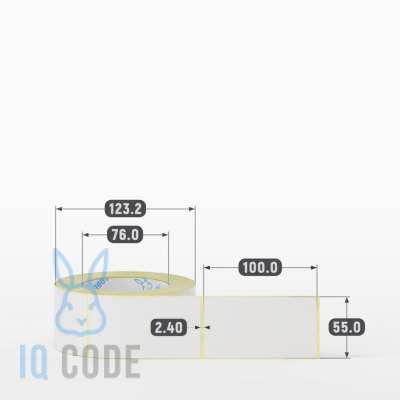 Термотрансферная этикетка 55х100 полуглянцевая, втулка 76 мм (к) (рядов 1 по 500 шт)  IQ code	