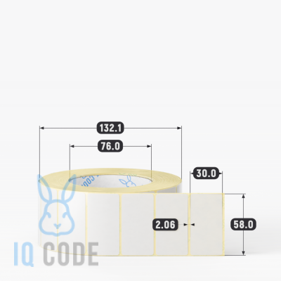 Термотрансферная этикетка 58х30 полуглянцевая, втулка 76 мм (к) (рядов 1 по 2000 шт)  IQ code	