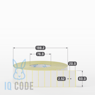 Термотрансферная этикетка 60х20 полуглянцевая, втулка 76 мм (к) (рядов 1 по 9000 шт)  IQ code	