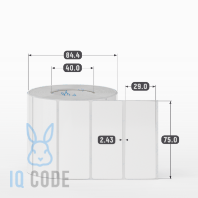 Полипропиленовая этикетка 75х29 белая, втулка 40 мм (к) (рядов 1 по 1000 шт)  IQ code	