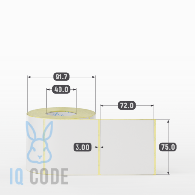 Термотрансферная этикетка 75х72 полуглянцевая, втулка 40 мм (к) (рядов 1 по 500 шт)  IQ code	