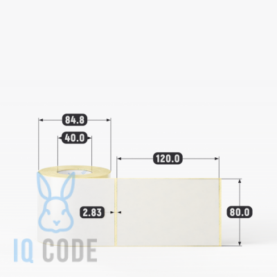 Термотрансферная этикетка 80х120 полуглянцевая, втулка 40 мм (к) (рядов 1 по 250 шт)  IQ code	
