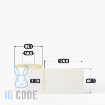 Термотрансферная этикетка 80х124 полуглянцевая, втулка 40 мм (к) (рядов 1 по 250 шт)  IQ code	