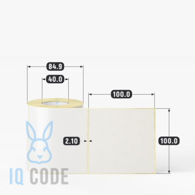 Термотрансферная этикетка 100х100 полуглянцевая, втулка 40 мм (к) (рядов 1 по 300 шт)  IQ code	