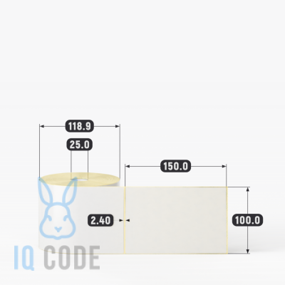 Термотрансферная этикетка 100х150 полуглянцевая, втулка 25 мм (к) (рядов 1 по 500 шт)  IQ code	