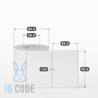 Полипропиленовая этикетка 90х60 белая, втулка 40 мм (к) (рядов 1 по 500 шт)  IQ code	