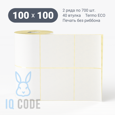 Термоэтикетка ЭКО 100х100, втулка 40 мм (к) (рядов 2 по 700 шт)  IQ code	