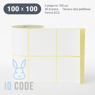 Термоэтикетка ЭКО 100х100, втулка 40 мм (к) (рядов 2 по 700 шт)  IQ code	