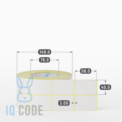Термотрансферная этикетка 40х58 полуглянцевая, втулка 76 мм (к) (рядов 2 по 1500 шт)  IQ code	
