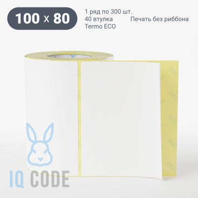 Термоэтикетка ЭКО 100х80, втулка 40 мм (к) (рядов 1 по 300 шт)  IQ code	