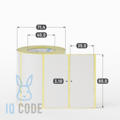 Термотрансферная этикетка 80х35 полуглянцевая, втулка 40 мм (к) (рядов 1 по 500 шт)  IQ code	