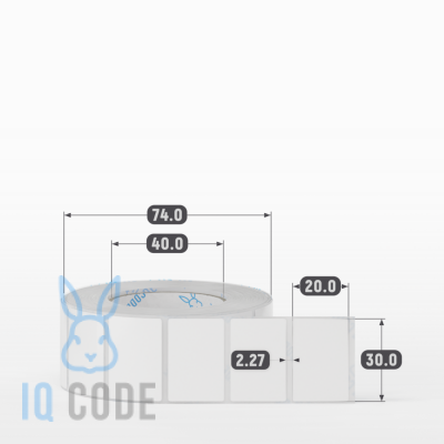 Полипропиленовая этикетка 30х20 белая, втулка 40 мм (к) (рядов 1 по 1000 шт)  IQ code	