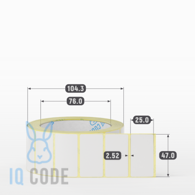 Термотрансферная этикетка 47х25 полуглянцевая, втулка 76 мм (к) (рядов 1 по 1000 шт)  IQ code	
