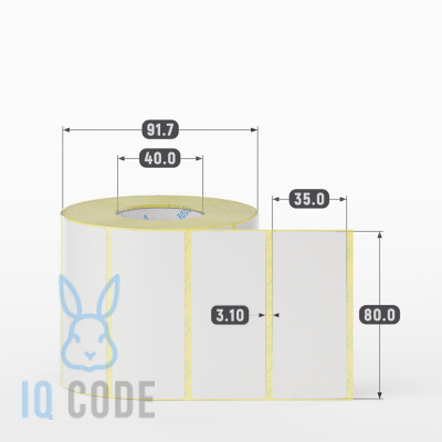 Термотрансферная этикетка 80х35 полуглянцевая, втулка 40 мм (к) (рядов 1 по 1000 шт)  IQ code	