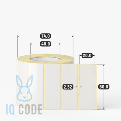 Термотрансферная этикетка 60х20 полуглянцевая, втулка 40 мм (к) (рядов 1 по 1000 шт)  IQ code	