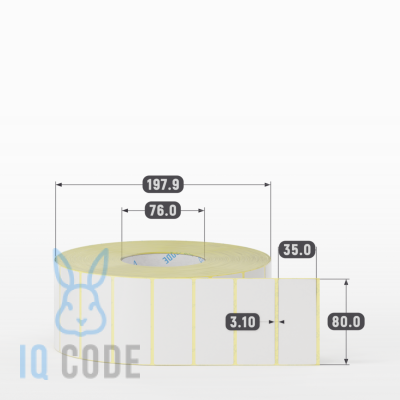 Термотрансферная этикетка 80х35 полуглянцевая, втулка 76 мм (к) (рядов 1 по 5000 шт)  IQ code	