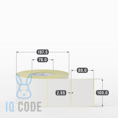 Термотрансферная этикетка 100х80 полуглянцевая, втулка 76 мм (к) (рядов 1 по 2000 шт)  IQ code	