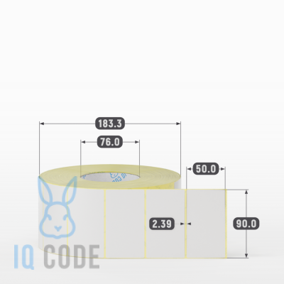 Термотрансферная этикетка  90х50 полуглянцевая, втулка 76 мм (к) (рядов 1 по 3000 шт) IQ code	