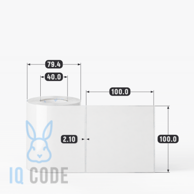 Полипропиленовая этикетка 100х100 белая, втулка 40 мм (к) (рядов 1 по 250 шт)  IQ code	