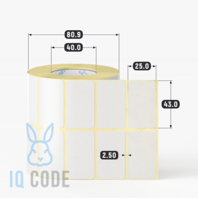 Термотрансферная этикетка 43х25 полуглянцевая, втулка 40 мм (к) (рядов 2 по 1000 шт)  IQ code	