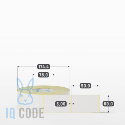 Термотрансферная этикетка 60х90 полуглянцевая, втулка 76 мм (к) (рядов 1 по 1500 шт)  IQ code	