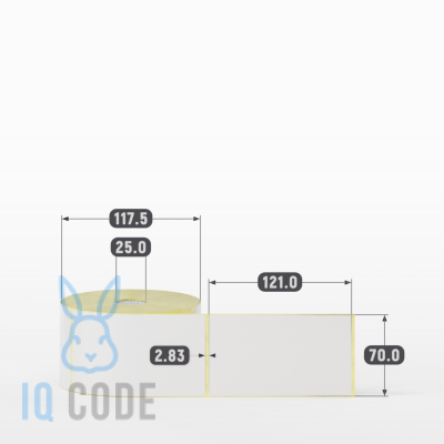 Термотрансферная этикетка 70х121 полуглянцевая, втулка 25 мм (к) (рядов 1 по 600 шт)  IQ code	