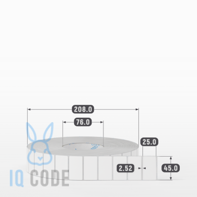 Полипропиленовая этикетка 45х25 белая, втулка 76 мм (к) (рядов 1 по 8000 шт)  IQ code	