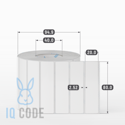 Полипропиленовая этикетка 80х20 белая, втулка 40 мм (к) (рядов 1 по 2000 шт)  IQ code	