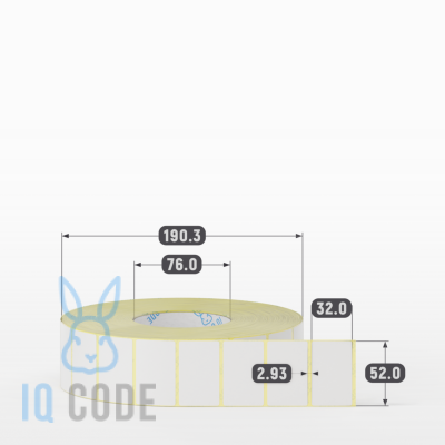 Термотрансферная этикетка 52х32 полуглянцевая, втулка 76 мм (к) (рядов 1 по 5000 шт)  IQ code	