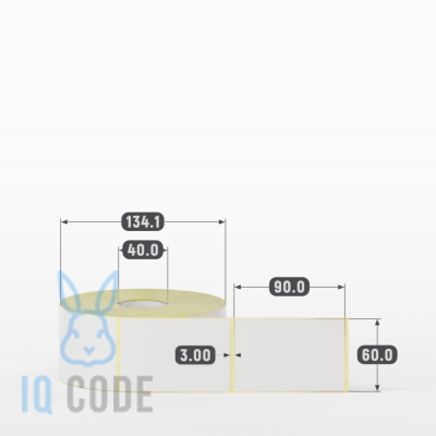 Термотрансферная этикетка 60х90 полуглянцевая, втулка 40 мм (к) (рядов 1 по 1000 шт)  IQ code	