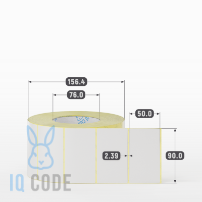 Термотрансферная этикетка  90х50 полуглянцевая, втулка 76 мм (к) (рядов 1 по 2000 шт) IQ code	