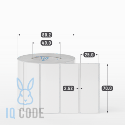 Полипропиленовая этикетка 70х25 белая, втулка 40 мм (к) (рядов 1 по 1000 шт)  IQ code	
