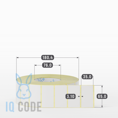 Термотрансферная этикетка 65х35 полуглянцевая, втулка 76 мм (к) (рядов 1 по 4000 шт)  IQ code	