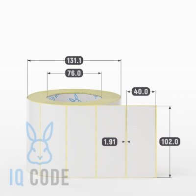 Термотрансферная этикетка 102х40 полуглянцевая, втулка 76 мм (к) (рядов 1 по 1500 шт)  IQ code	