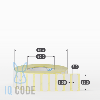Термотрансферная этикетка 25х8 полуглянцевая, втулка 40 мм (к) (рядов 1 по 3000 шт)  IQ code	