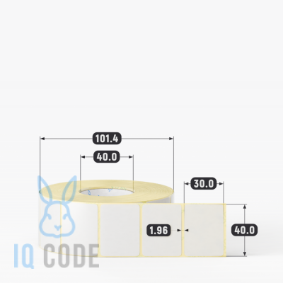 Термотрансферная этикетка 40х30 полуглянцевая, втулка 40 мм (к) (рядов 1 по 1500 шт)  IQ code	