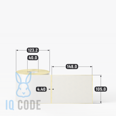 Термотрансферная этикетка 105х148 полуглянцевая, втулка 40 мм (к) (рядов 1 по 500 шт)  IQ code	