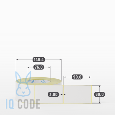 Термотрансферная этикетка 60х90 полуглянцевая, втулка 76 мм (к) (рядов 1 по 1000 шт)  IQ code	