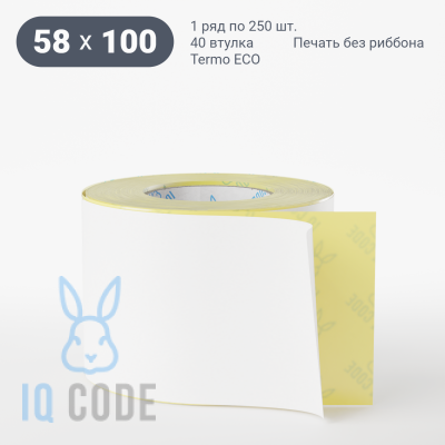 Термоэтикетка ЭКО 58х100, втулка 40 мм (к) (рядов 1 по 250 шт)  IQ code	