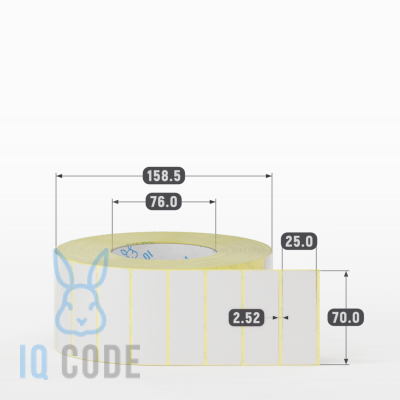 Термотрансферная этикетка 70х25 полуглянцевая, втулка 76 мм (к) (рядов 1 по 4000 шт)  IQ code	