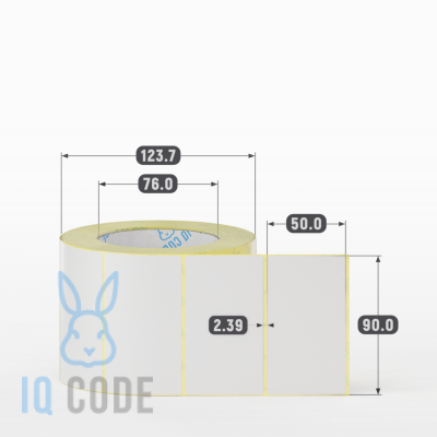 Термотрансферная этикетка  90х50 полуглянцевая, втулка 76 мм (к) (рядов 1 по 1000 шт) IQ code	