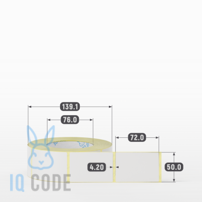Термотрансферная этикетка 50х72 полуглянцевая, втулка 76 мм (к) (рядов 1 по 1000 шт)  IQ code	
